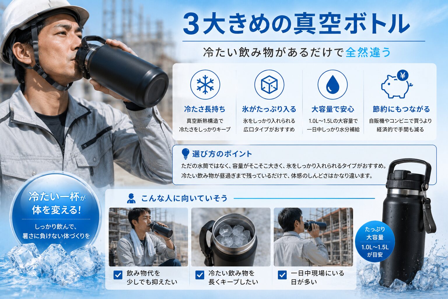 大きめの真空ボトル｜冷たい飲み物があるだけで全然違う