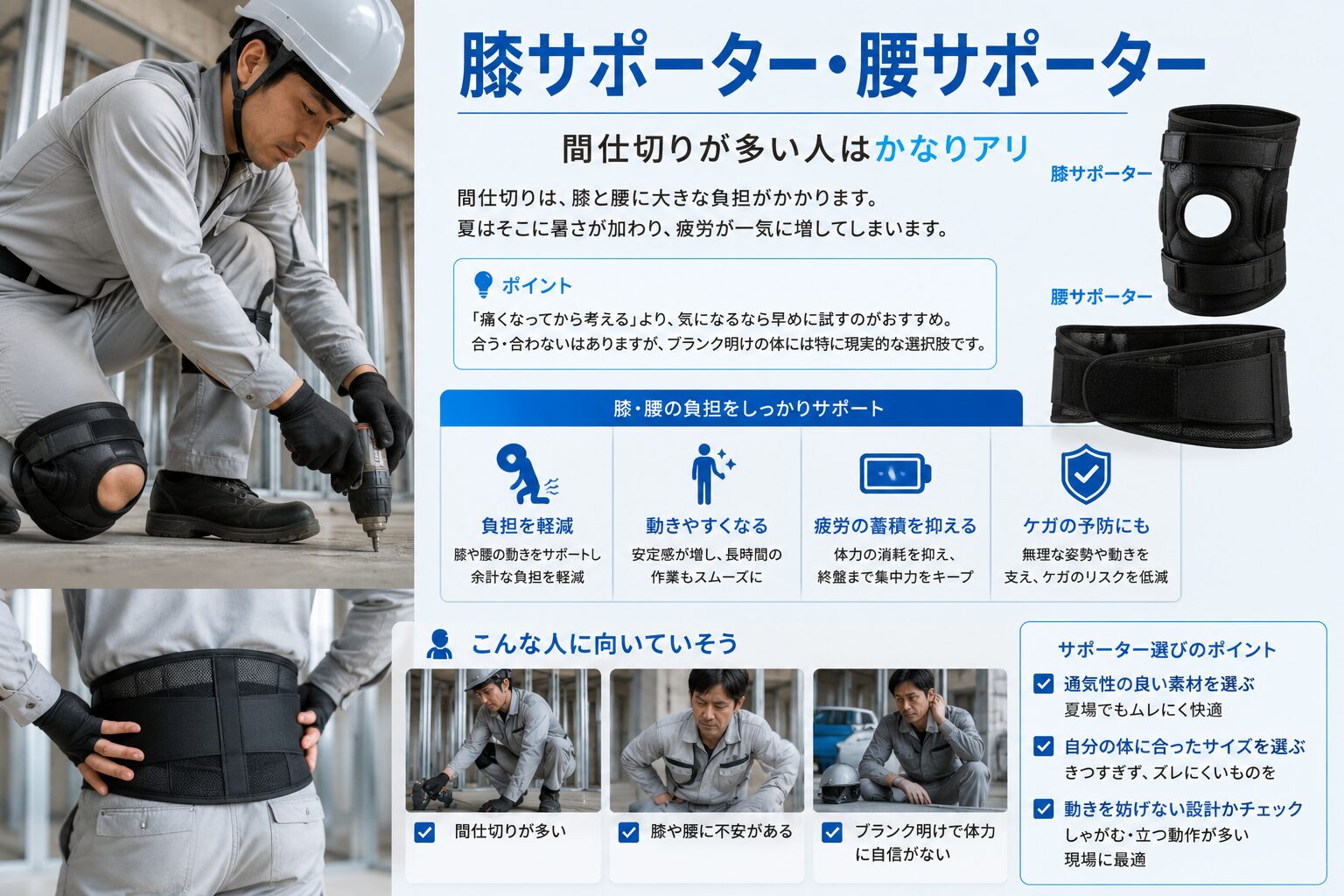 膝サポーター・腰サポーター｜間仕切りが多い人はかなりアリ