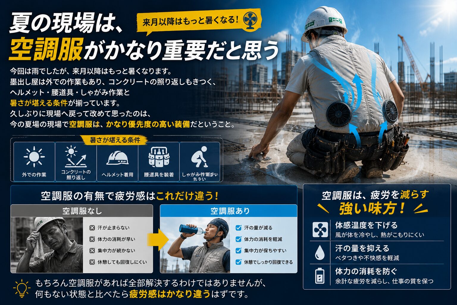 夏の現場は、空調服がかなり重要だと思う